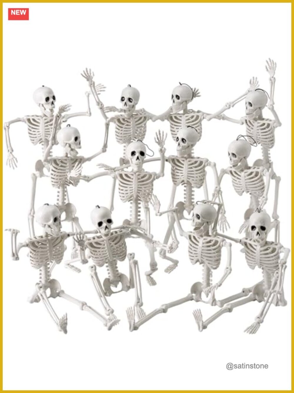 Set of 12 Posable Hanging Skeletons Halloween Indoor Outdoor Decor
